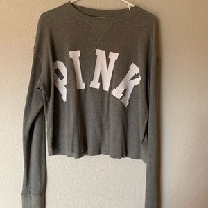 PINK gray long sleeve crop top